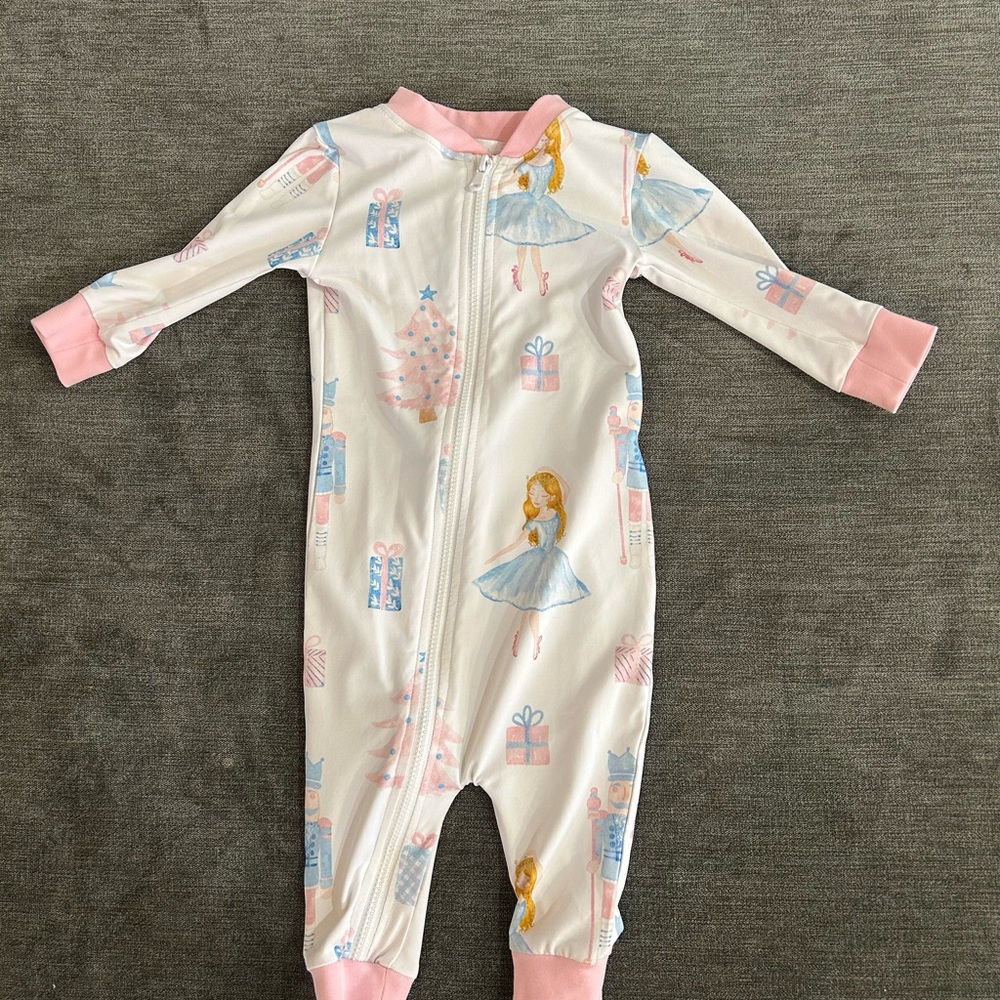 Pink and white Nutcracker Ruffle Butt Onesie EUC